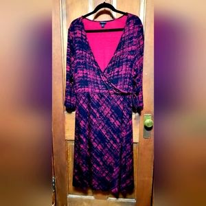 Torrid Red Black Faux Wrap Dress 3/4 Sleeve V-Neck Career Women Sz3 Stretch Goth